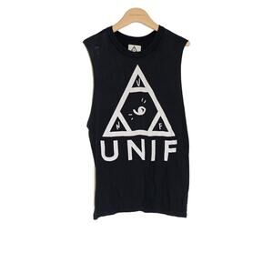 UNIF - Logo Sleeveless Cut Off T-Shirt Tank Top in Black & White / Size XS